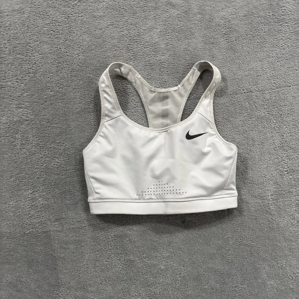 Nike Dri-FIT Sports Bra Women's S White Swoosh Classic Gym Activewear